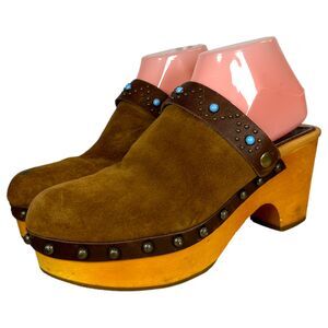 Dingo Woodstock DI 149 Brown Suede Turquoise Western Wooden Clogs Women's 8.5